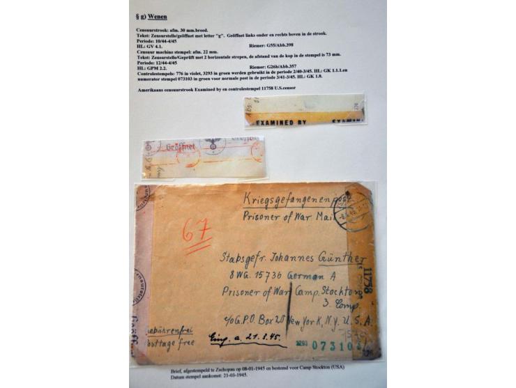 WWII Wien censor 'g' 6 cards and letters to/from Prisoners of War 1942-1945 including letter Aachen-Ottawa 1945 with 2x red Z