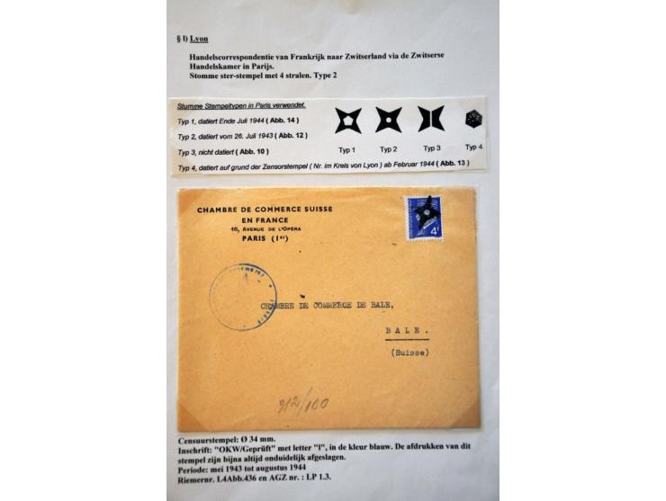 WWII Lyon 'l' censor, 11 letters and cards 1943-1944 with better mute cancellations, returned letter Switzerland-Kent (UK) 20