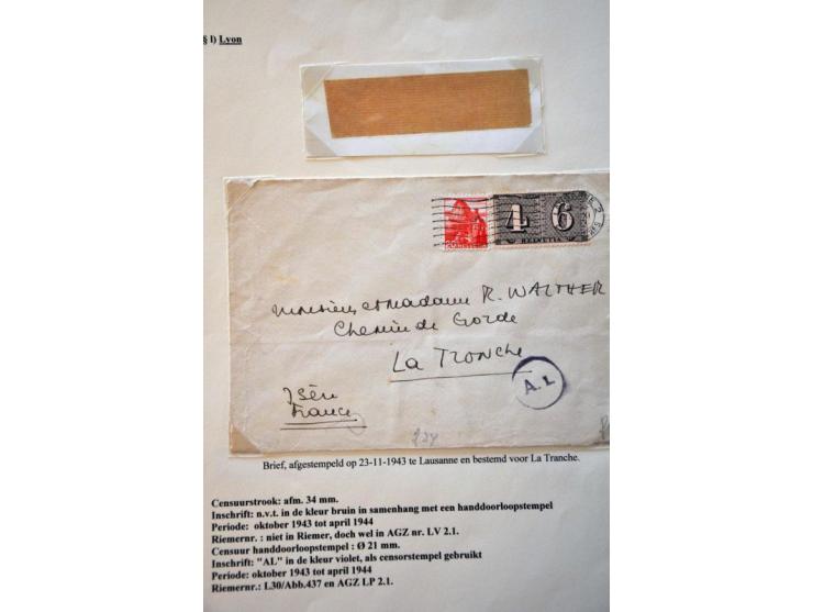 WWII Lyon 'l' censor, 11 letters and cards 1943-1944 with better mute cancellations, returned letter Switzerland-Kent (UK) 20