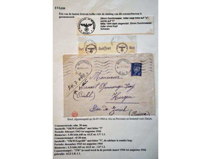 WWII Lyon 'l' censor, 11 letters and cards 1943-1944 with better mute cancellations, returned letter Switzerland-Kent (UK) 20