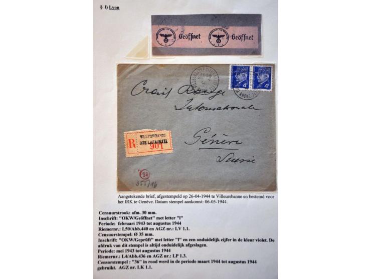 WWII Lyon 'l' censor, 11 letters and cards 1943-1944 with better mute cancellations, returned letter Switzerland-Kent (UK) 20