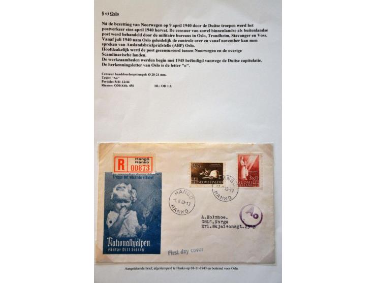 WWII Oslo censor 'o', 15 letters and cards 1940-1944 including better labels and censors as Landsmann SND1.1, SNP1.3.2 and SN