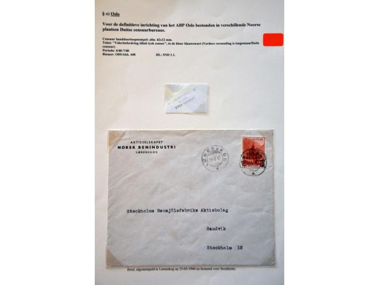 WWII Oslo censor 'o', 15 letters and cards 1940-1944 including better labels and censors as Landsmann SND1.1, SNP1.3.2 and SN