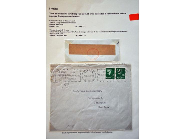 WWII Oslo censor 'o', 15 letters and cards 1940-1944 including better labels and censors as Landsmann SND1.1, SNP1.3.2 and SN