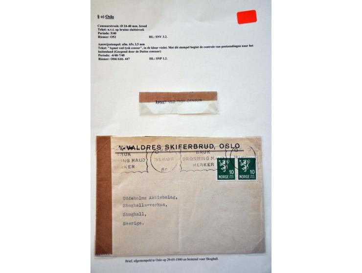WWII Oslo censor 'o', 15 letters and cards 1940-1944 including better labels and censors as Landsmann SND1.1, SNP1.3.2 and SN