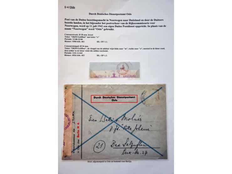 WWII Oslo censor 'o', 15 letters and cards 1940-1944 including better labels and censors as Landsmann SND1.1, SNP1.3.2 and SN