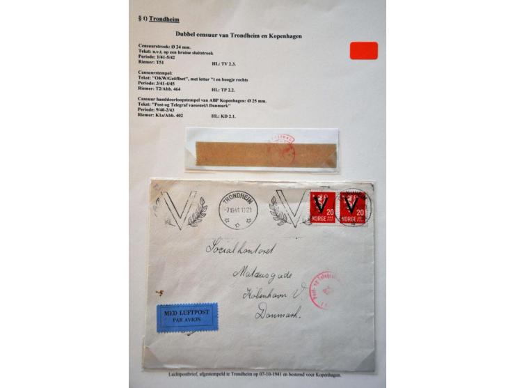 WWII Trondheim censor 't' 7 letters 1941-1943 with labels and cancels (Trondheim was by far the smallest of all German censor