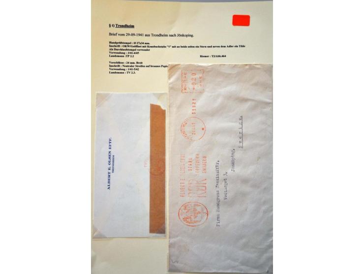 WWII Trondheim censor 't' 7 letters 1941-1943 with labels and cancels (Trondheim was by far the smallest of all German censor