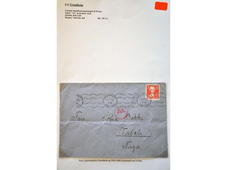 WWII Trondheim censor 't' 7 letters 1941-1943 with labels and cancels (Trondheim was by far the smallest of all German censor