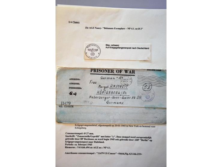 WWII Nancy 'y' censor 1944-1945, 7 letters and cards including 2 letters with Landsmann NP4.1 and a letter from Festung Lorie