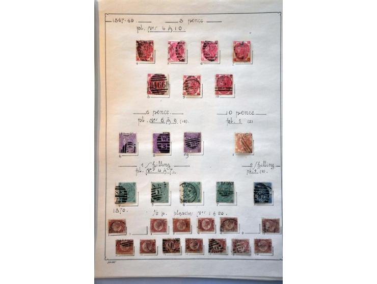 collection 1864-1880 including plate numbers with SG 43 plate 225 (2x), SG 141 plate 17, in mixed quality on album leaves 