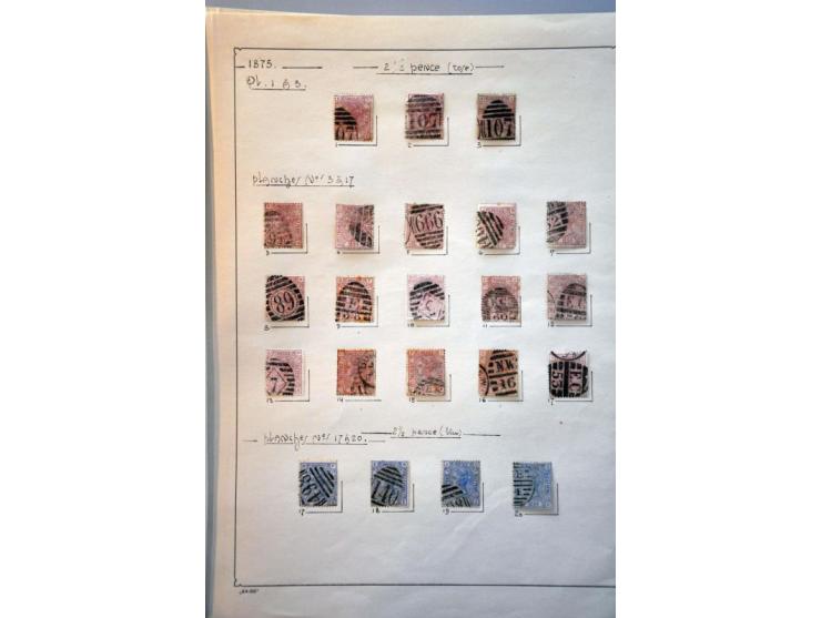collection 1864-1880 including plate numbers with SG 43 plate 225 (2x), SG 141 plate 17, in mixed quality on album leaves 