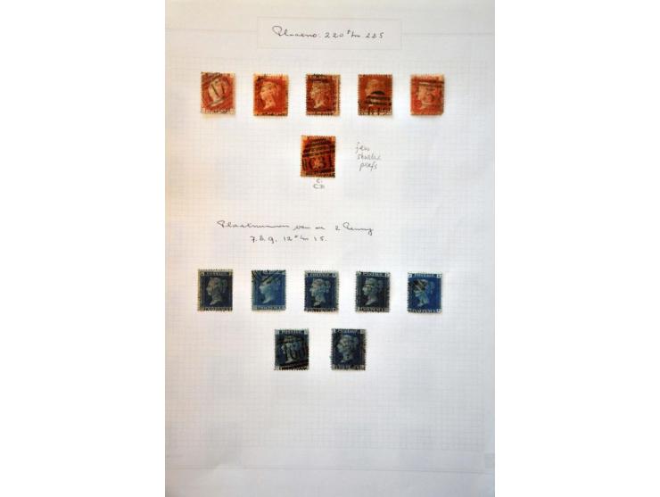 collection 1864-1880 including plate numbers with SG 43 plate 225 (2x), SG 141 plate 17, in mixed quality on album leaves 