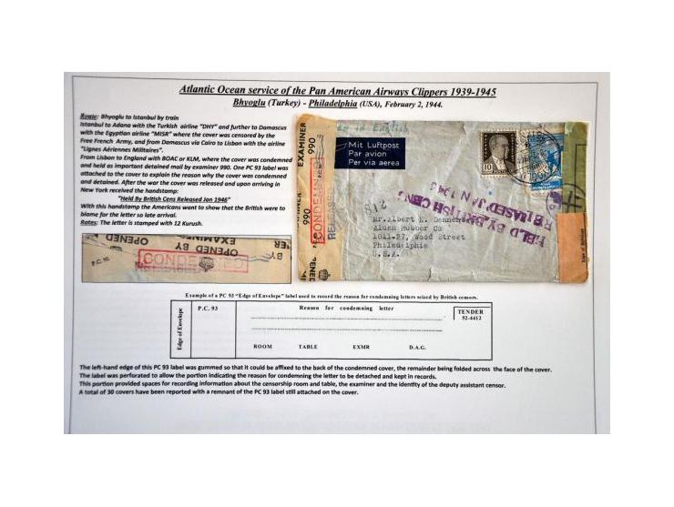 Pan American Airways Clippers, 16 covers 1939-1944, all censored and confiscated, released in 1946 with different cancellatio