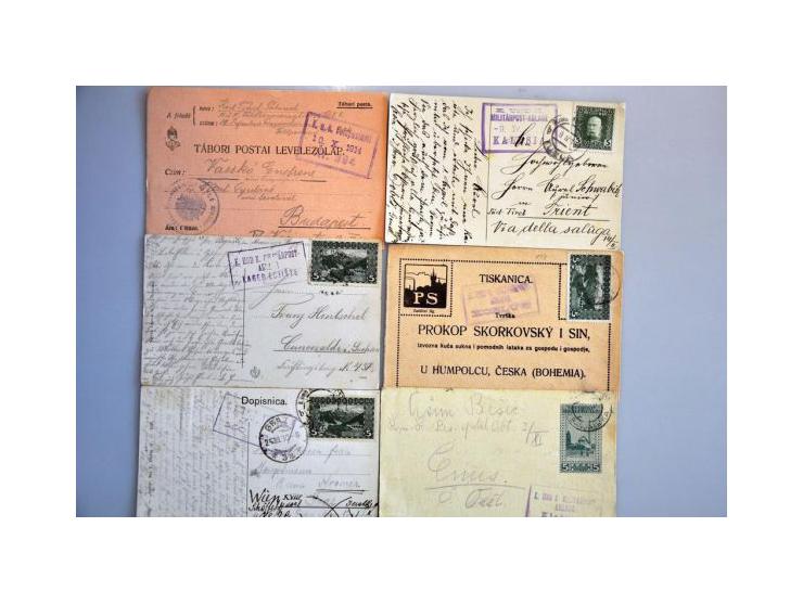 Military Mail 1914-1918 rubber block (square) postmarks (Rahmenstempel) on approx. 45 (picture) postcards, covers, postal sta