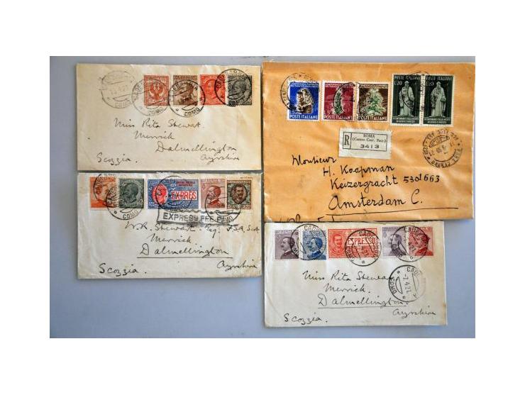 and Italy, 9 better franked covers including Sass. nos. 629-631 on fdc