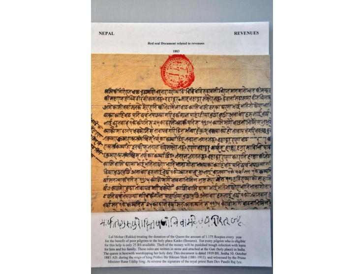 16 documents with red seals (Lal Mohar) 1777-1951 about selling and buying properties as land and houses including from King 