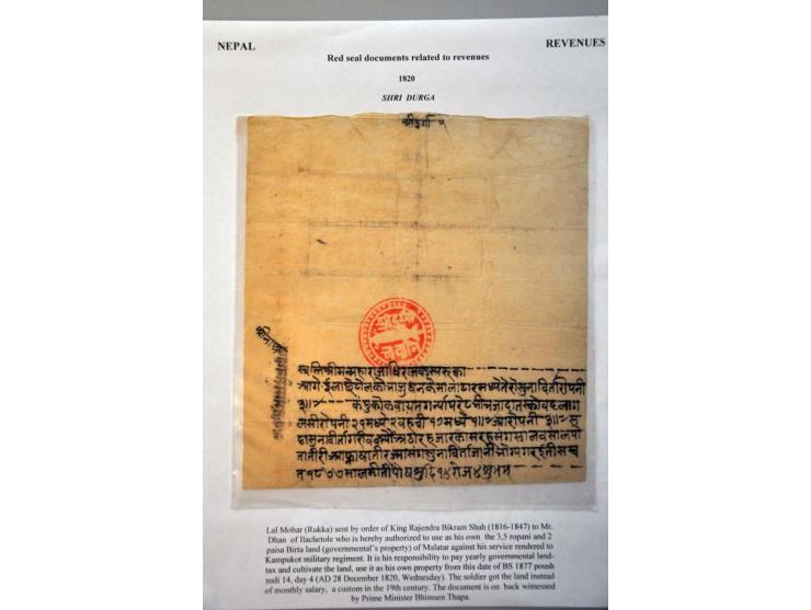 16 documents with red seals (Lal Mohar) 1777-1951 about selling and buying properties as land and houses including from King 