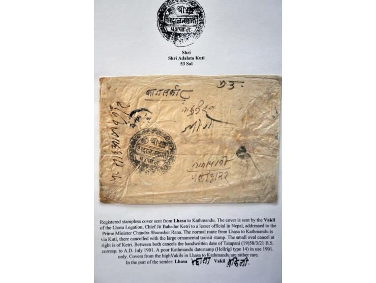 7 stampless envelopes 1901-1914 from the Tibet border administration Kerong, Kuti and Khasa (Tibet towns under Nepal jurisdic