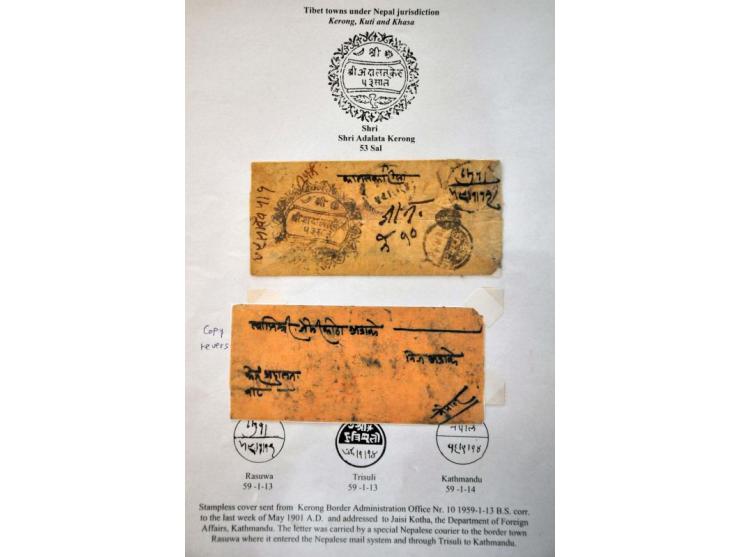 7 stampless envelopes 1901-1914 from the Tibet border administration Kerong, Kuti and Khasa (Tibet towns under Nepal jurisdic