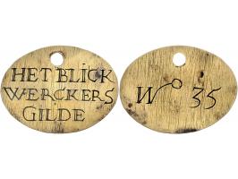 Historiepenningen Gildepenning ´s-Hertogenbosch, Blikwerkers z.j, no.35 (Wittop Koning onbekend) Wittop Koning 15-1 messing Z