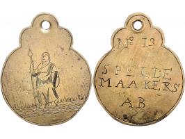 Historiepenningen Gildepenning 's-Hertogenbosch, Speldemakersgilde z.j. messing, gegoten met oog, no.13, Wittop Koning 18.1 Z
