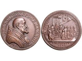 Historiepenningen Gregorius XV (1621-23), reception of the pelgrims, medal yr. 3 in bronze - Obv: bust right / Rev: two figur