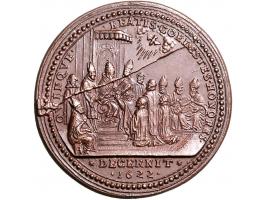 Historiepenningen Gregorius XV (1621-23), reception of the pelgrims, medal yr. 3 in bronze - Obv: bust right / Rev: two figur