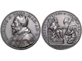 Historiepenningen Papal States, Clemens X (1670-76), medal yr. 5 in bronze, captured Turkish standards sent to Rome - Obv: bu