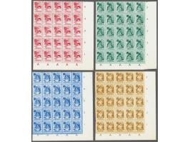 Blind relief fund 15 sen-75 sen imperforate in sheet parts of 25, some brown spots, cat.v. 21.250, Prangko 157A-160A