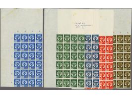 National sportsweek 1951, 5 sen-50 sen imperforate in sheetparts of 24, 5, 10 and 20 sen without margin inscriptions and 5 se