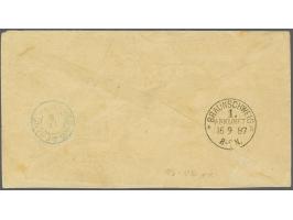 1 cent grijsgroen type II tanding 13½ x 13¼ (2x en gehalveerd ex.) en 12½ cent grijs tanding 12½ kleine gaten op envelop G. 6