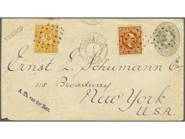 10 cent oranjebruin en Cijfer 2½ cent oranjegeel op envelop G. 7 van Soerabaja 1-2-1888 naar New York, pracht ex. (enkele kre