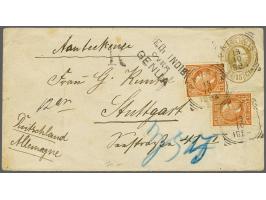 10 cent oranjebruin op aangetekende envelop G. 8 van Padang 19-10-1889 over Genua naar Stuttgart (D), vrijwel pracht ex. (env