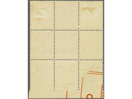 6 cent roodbruin met variëteit deels onbedrukt door papiervouw in hoekblok, pracht ex. Herkomst: collectie Klaassen (2010)