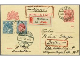 Briefkaart 5 cent per luchtdienst Amsterdam 23.9.20-Bremen-Berlijn, aankomststempel  24.9.20 aangetekend verzonden met 12½ ce