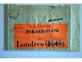 Luchtpostpochette Du bureau Neerlandais pour Londres (E.C.) met E.C. gewijzigd in province, verzonden vanuit Rotterdam met na