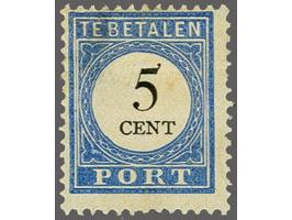 Proefport 5 cent donkerblauw en zwart type II zetting G pos. 181, fraai ex. met certificaat Vleeming 2012: zegel en tanding e