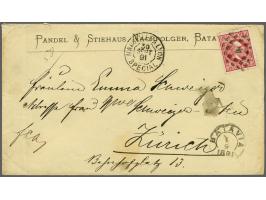 50 cent karmijn op envelop van Batavia 1-9-1891 naar Zürich (CH) met Frans spoorwegstempel Marseille à Lyon special, vrijwel 