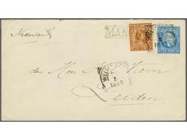 Hangend Haar 10 cent roodbruin met langstempel Manondjaija (SvL 25) op envelop G. 2 over Weltevreden 23-5-1899 naar Leiden, p