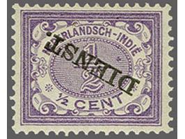 ½ cent lila met variëteit kopstaande opdruk en druktoevalligheid kleurvlekje met certificaten Ned. Bond 1967 en Vleeming 2017