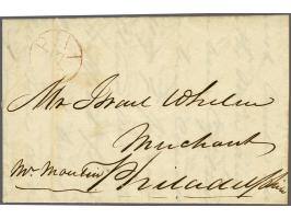 Complete brief van Curaçao 23-4-1811 naar Philadelphia (USA) met rood aankomststempel en geschreven W. Moutein (kapiteinsnaam