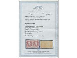 10 cent wijnrood pos. 48-49 in paar, breedgerand pracht ex. met miniem plakkerspoortje en certificaat Vleeming 2017, cat.w. 9