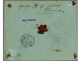 50 cent oranjebruin tanding 12½ x 12 en Hangend Haar 10 cent geelbruin op aangetekende brief van Paramaribo 11-10-1897 over P