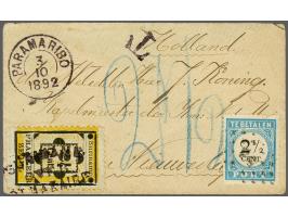 Hulpzegel 2½ cent zwart en geel in type II op kleinformaat envelop van Paramaribo 3-10-1892 naar Nieuwediep (bij Den Helder) 