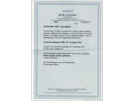 Hulpuitgifte 1898. Proefopdruk 10 cent in type II in groen en zwart op 30 cent lilabruin met variëteit dubbele opdruk. Pracht