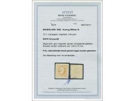 15 cent oranjegeel pos. 99, zeer breedrandig luxe ex. met certificaat Vleeming 2017, cat.w. 1100+