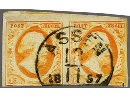 Assen C (Ey RR) op 15 cent donkeroranje in paar, fraai ex. (randen). Uiterst zeldzaam, het Corinphila archief meldt naast dit