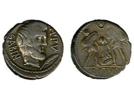 Republiek, L. Tituri L.F. Sabinus 89 b.C AR denarius, king Tatius, rev. murder of Tarpeia Seaby 264 vf+