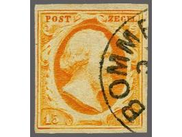 Bommel C (Ey RR) op 15 cent donkeroranje, vrijwel pracht ex. (rand links). Volgens het Corinphila-archief 9 afdrukken van dit